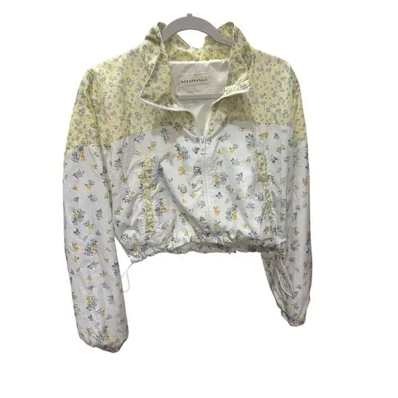 Aeropostale Floral Colorblock windbreaker L Cropped Drawstring soft romantic y2k - Picture 1 of 8